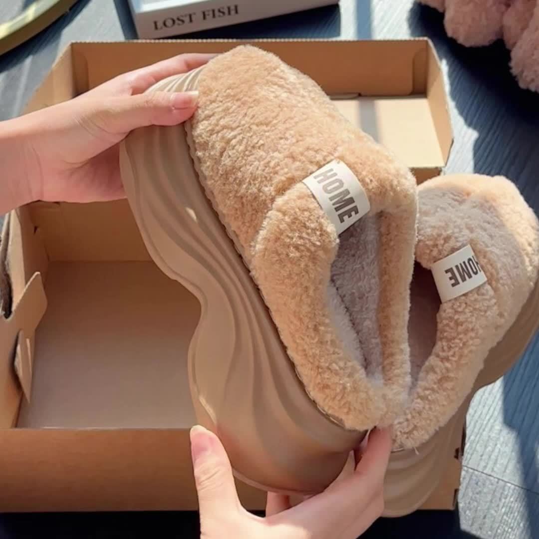 ECAC Women's & Men-like-like (Unisex-like) Plush Winter Slippers - Thick-Soled, Non-Slip Warm Beige/Brown/Pink/White/ Indoor House, Cozy & Soft Fabric for Cold Floors, Easy Slip-On (No Laces) - Ideal for
