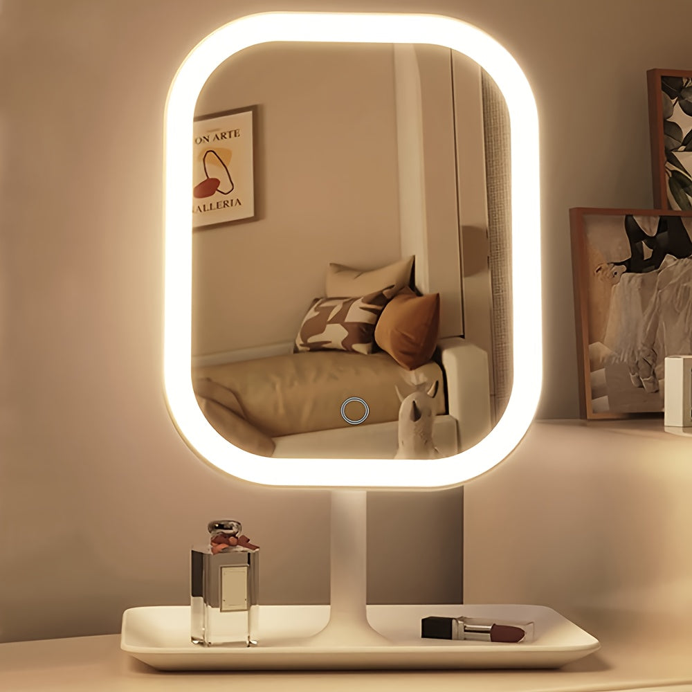 LED Makeup Mirror, Rechargeable Desktop Vanity Mirror with Lights, 3 Light Modes, Touch Control, Adjustable Brightness, Portable Lighted Beauty Mirror, Travel Vanity Cosmetic Mirror With Lights
