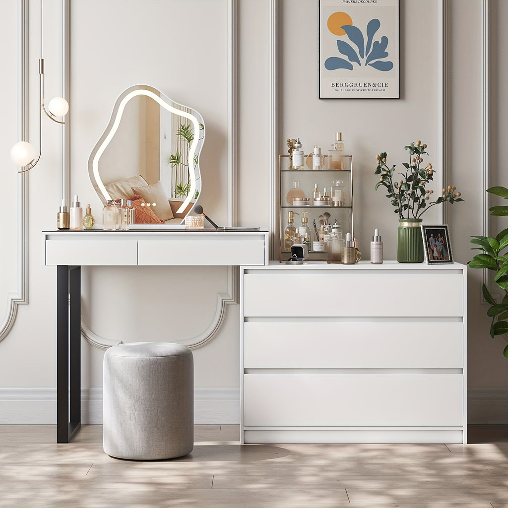 1Pc Jewelry Storage Cabinet - White Organizer With LED Lights And Motion Sensor, Large Capacity With 3 Drawers And Glass Display Top, Perfect For Storing Jewelry, Watches, Cosmetics - Ideal Gift For Bedroom Or Dressing Room (