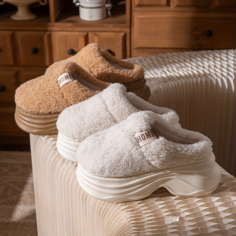 ECAC Women's & Men-like-like (Unisex-like) Plush Winter Slippers - Thick-Soled, Non-Slip Warm Beige/Brown/Pink/White/ Indoor House, Cozy & Soft Fabric for Cold Floors, Easy Slip-On (No Laces) - Ideal for