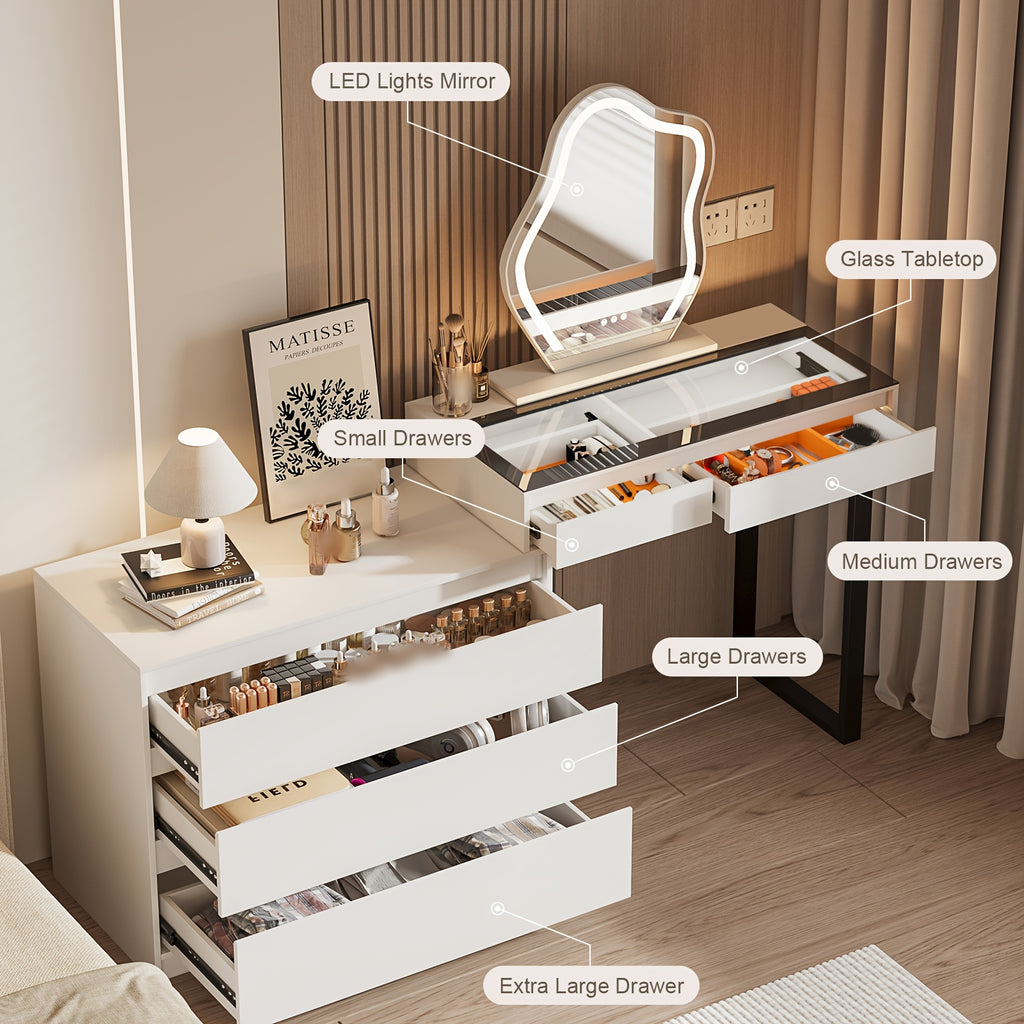 1Pc Jewelry Storage Cabinet - White Organizer With LED Lights And Motion Sensor, Large Capacity With 3 Drawers And Glass Display Top, Perfect For Storing Jewelry, Watches, Cosmetics - Ideal Gift For Bedroom Or Dressing Room (