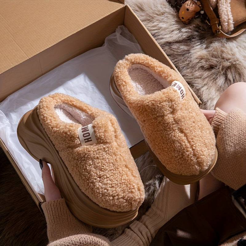 ECAC Women's & Men-like-like (Unisex-like) Plush Winter Slippers - Thick-Soled, Non-Slip Warm Beige/Brown/Pink/White/ Indoor House, Cozy & Soft Fabric for Cold Floors, Easy Slip-On (No Laces) - Ideal for