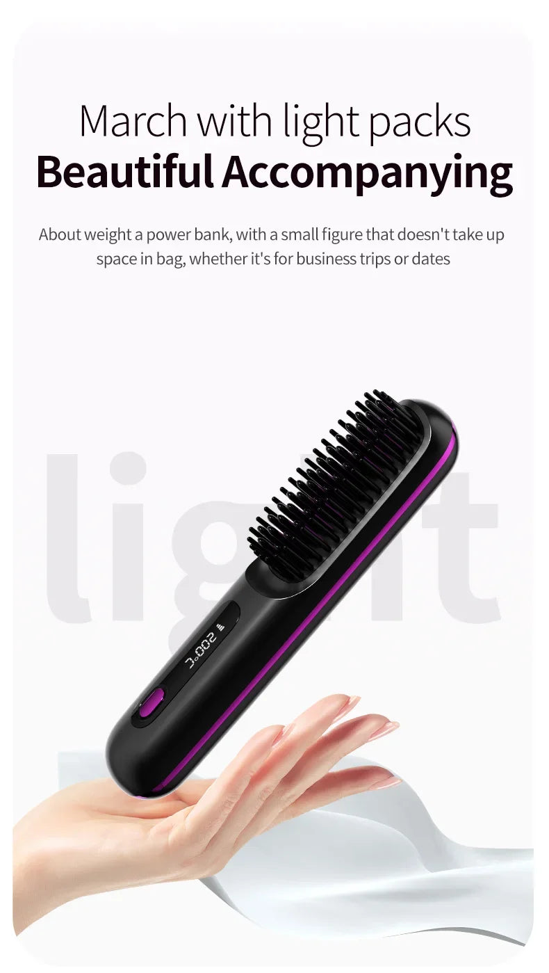 Peigne électrique en céramique avec chauffage Usb, LCD, sans fil, Portable, outil de coiffure à ions négatifs, brosse à lisser Rechargeable