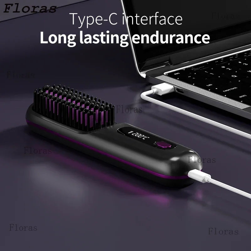 Peigne électrique en céramique avec chauffage Usb, LCD, sans fil, Portable, outil de coiffure à ions négatifs, brosse à lisser Rechargeable