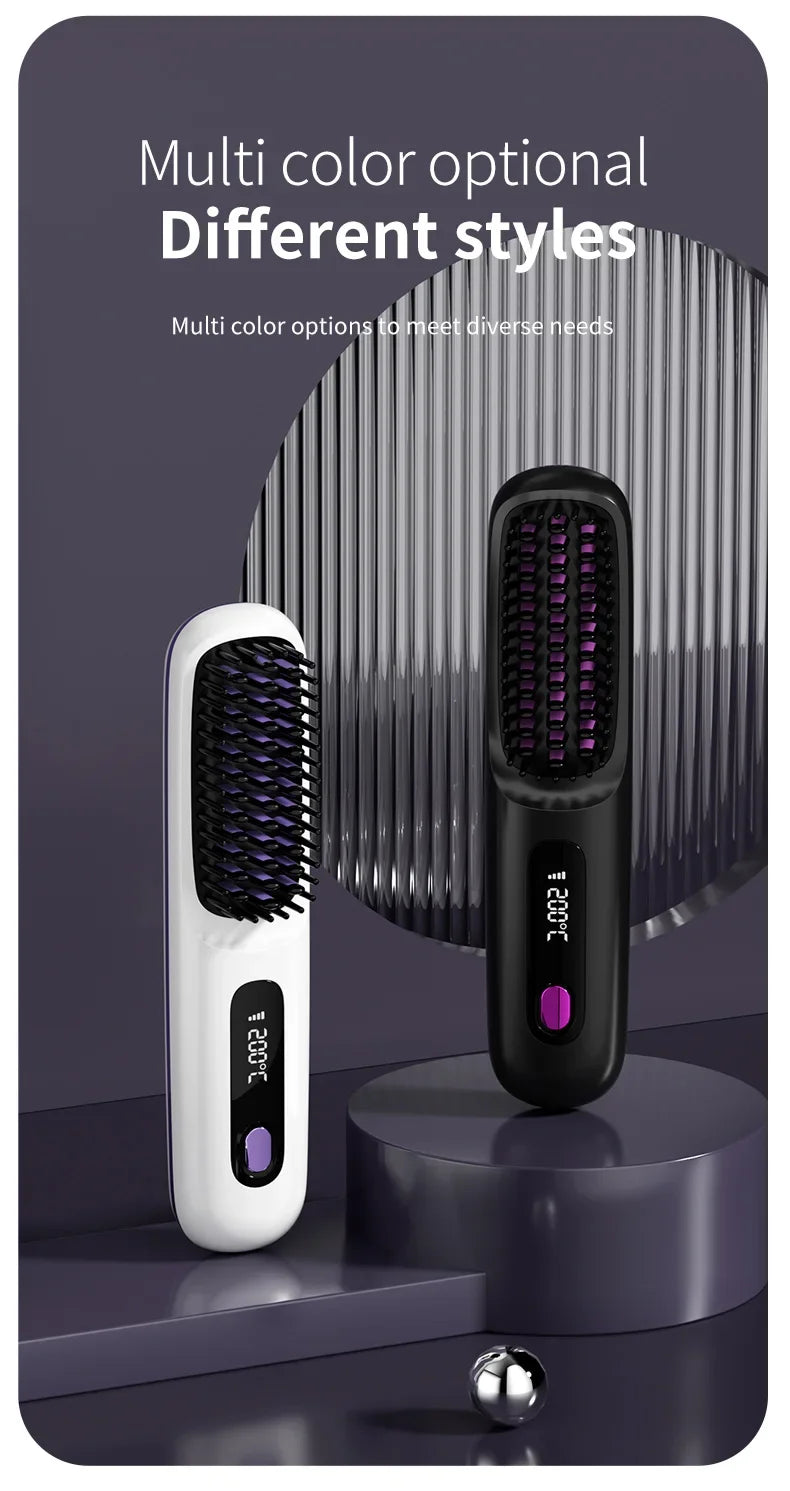 Peigne électrique en céramique avec chauffage Usb, LCD, sans fil, Portable, outil de coiffure à ions négatifs, brosse à lisser Rechargeable