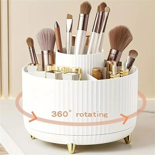360 °   Organisateur de maquillage rotatif – 1 rangement de cosmétiques en plastique avec 5 compartiments – Support multifonctionnel pour pinceaux