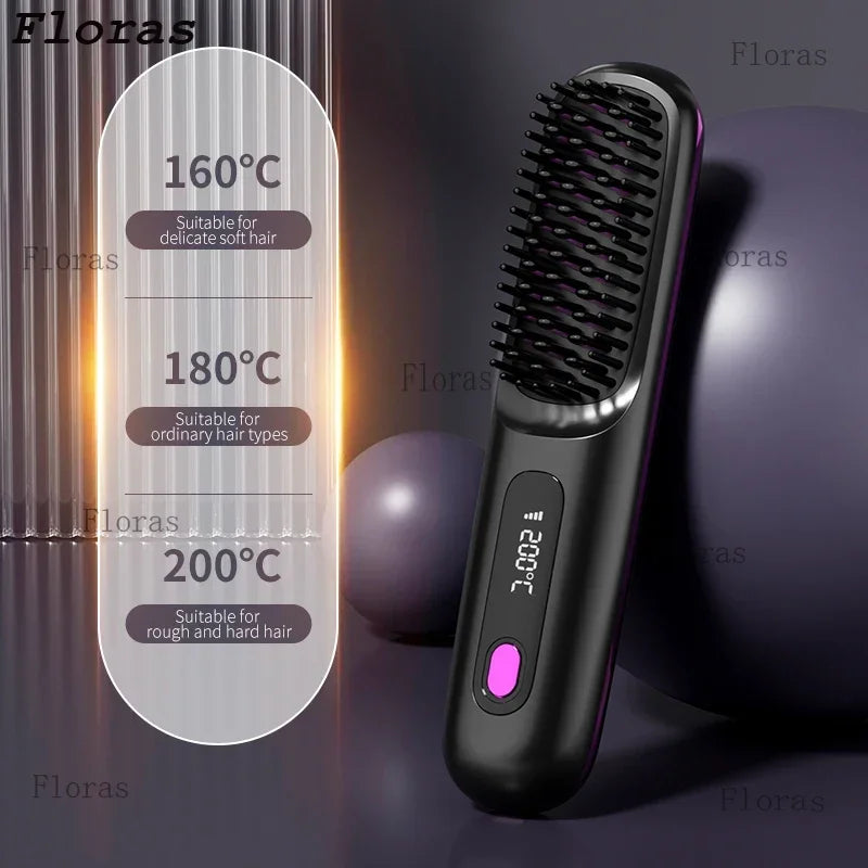 Peigne électrique en céramique avec chauffage Usb, LCD, sans fil, Portable, outil de coiffure à ions négatifs, brosse à lisser Rechargeable