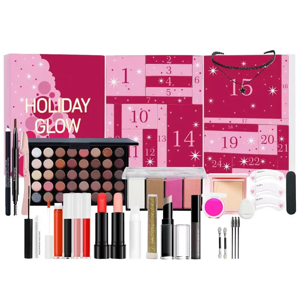 Calendrier de l'avent de beauté 24 jours, ensemble de maquillage, 24 pièces, compte à rebours de noël, calendrier de maquillage, rouge à lèvres, ombre à paupières, cosmétique