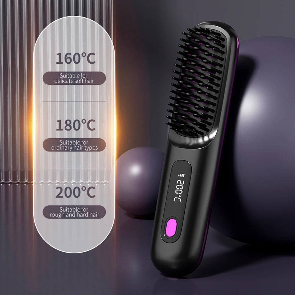 Lisseur de cheveux professionnel sans fil, peigne à friser, Rechargeable par USB, chauffage rapide, brosse à friser les ions négatifs, outils de coiffure