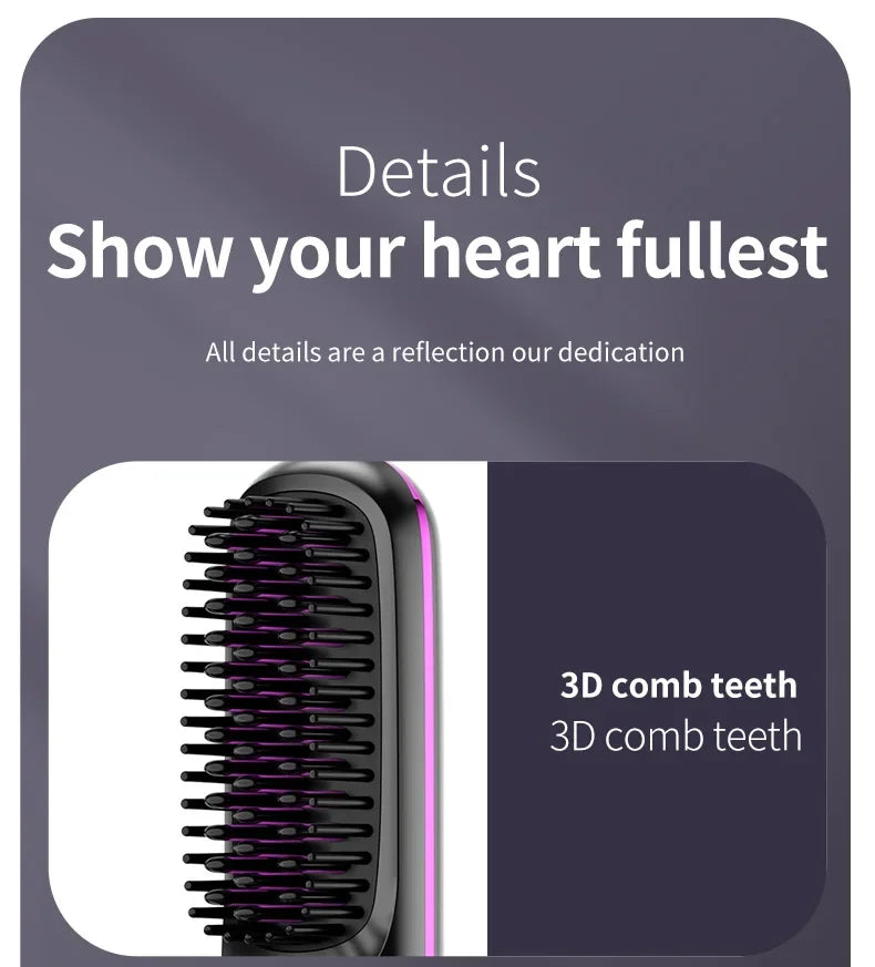 Peigne électrique en céramique avec chauffage Usb, LCD, sans fil, Portable, outil de coiffure à ions négatifs, brosse à lisser Rechargeable