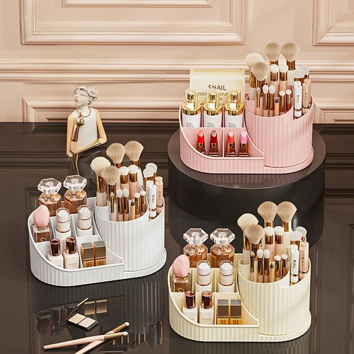 360 °   Organisateur cosmétique rotatif rouge à lèvres, organisateur de pinceaux de maquillage, vitrine cosmétique de bureau adaptée au salon,