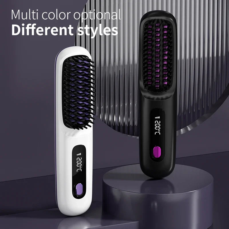 Peigne électrique en céramique avec chauffage Usb, LCD, sans fil, Portable, outil de coiffure à ions négatifs, brosse à lisser Rechargeable