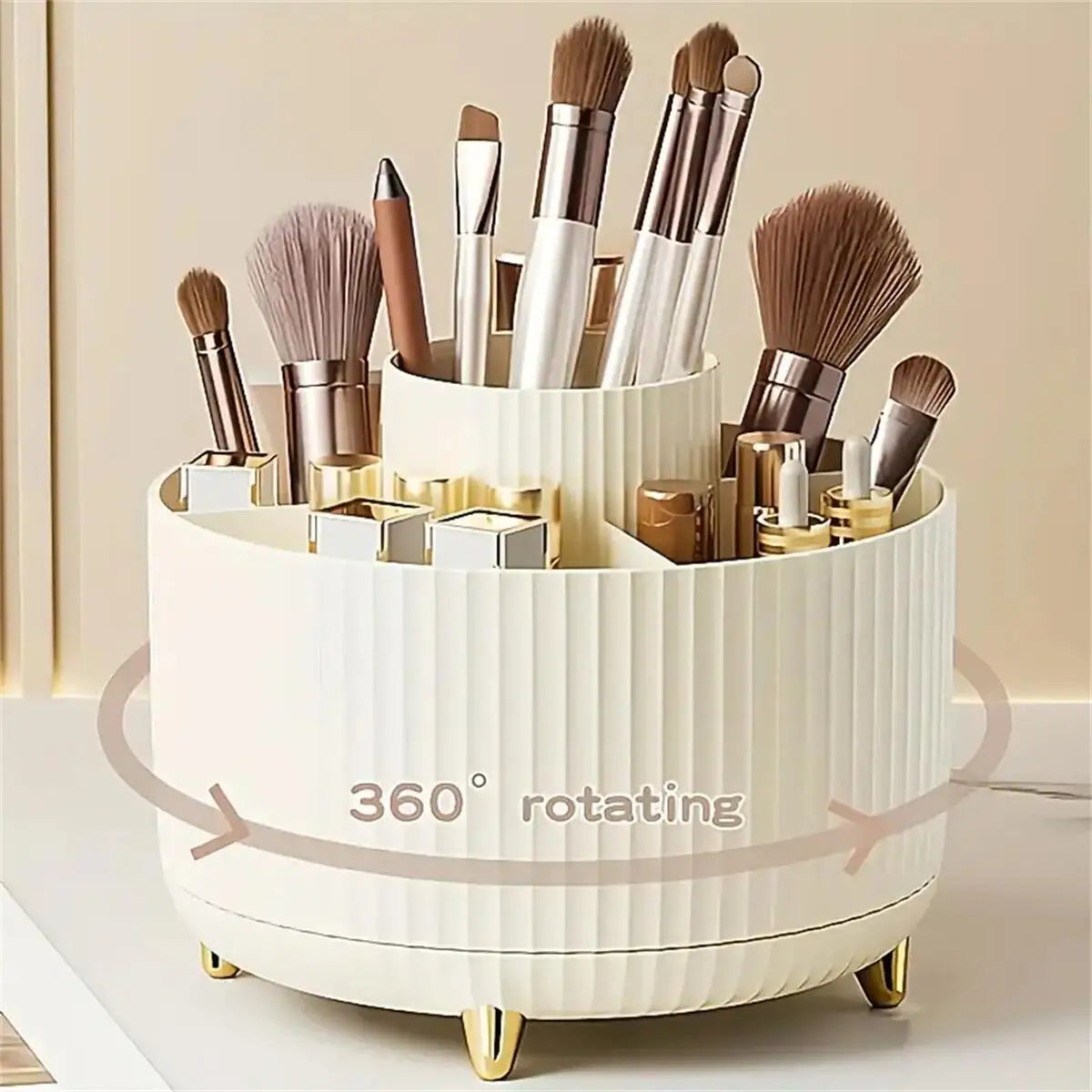 360 °   Organisateur de maquillage rotatif – 1 rangement de cosmétiques en plastique avec 5 compartiments – Support multifonctionnel pour pinceaux
