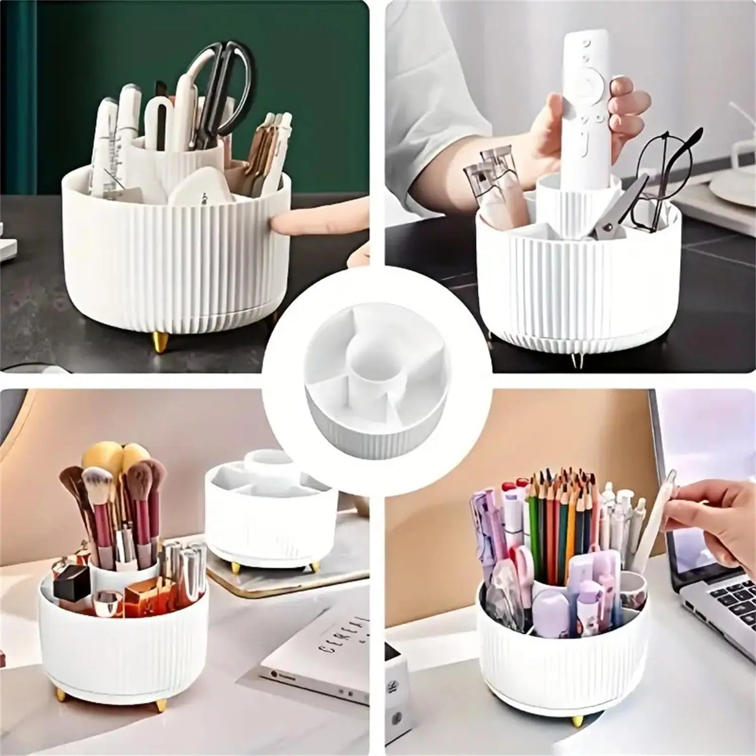 360 °   Organisateur de maquillage rotatif – 1 rangement de cosmétiques en plastique avec 5 compartiments – Support multifonctionnel pour pinceaux