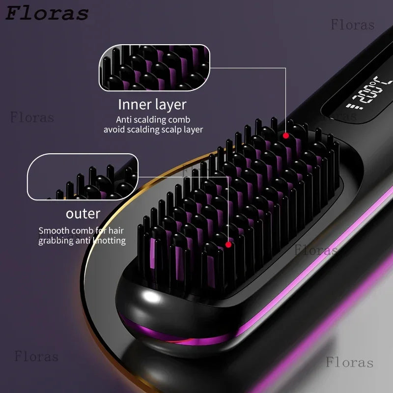 Peigne électrique en céramique avec chauffage Usb, LCD, sans fil, Portable, outil de coiffure à ions négatifs, brosse à lisser Rechargeable
