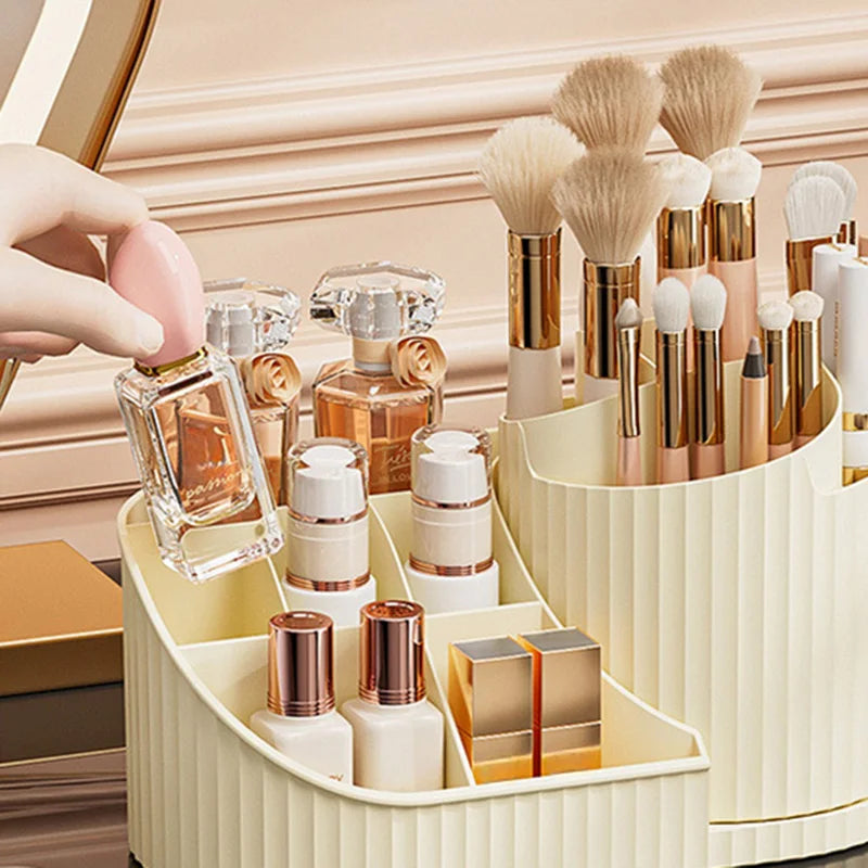 360 °   Organisateur cosmétique rotatif rouge à lèvres, organisateur de pinceaux de maquillage, vitrine cosmétique de bureau adaptée au salon,
