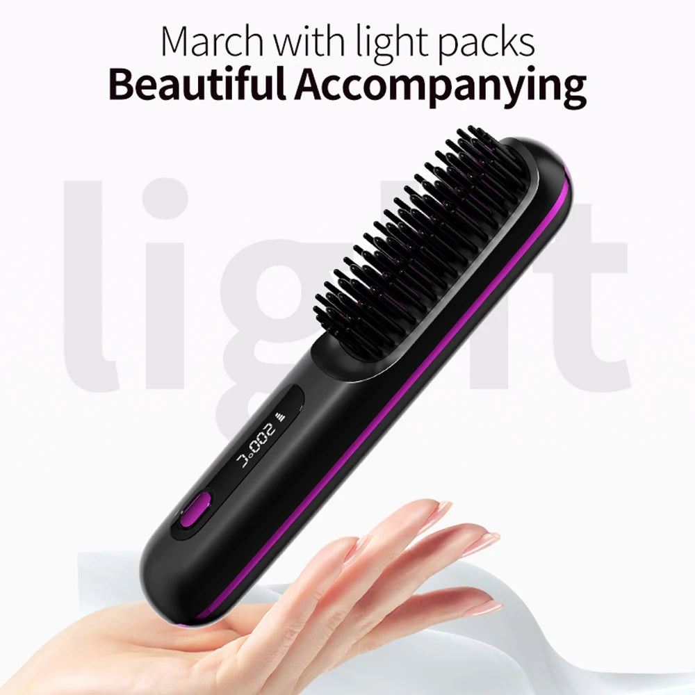 Lisseur de cheveux professionnel sans fil, peigne à friser, Rechargeable par USB, chauffage rapide, brosse à friser les ions négatifs, outils de coiffure