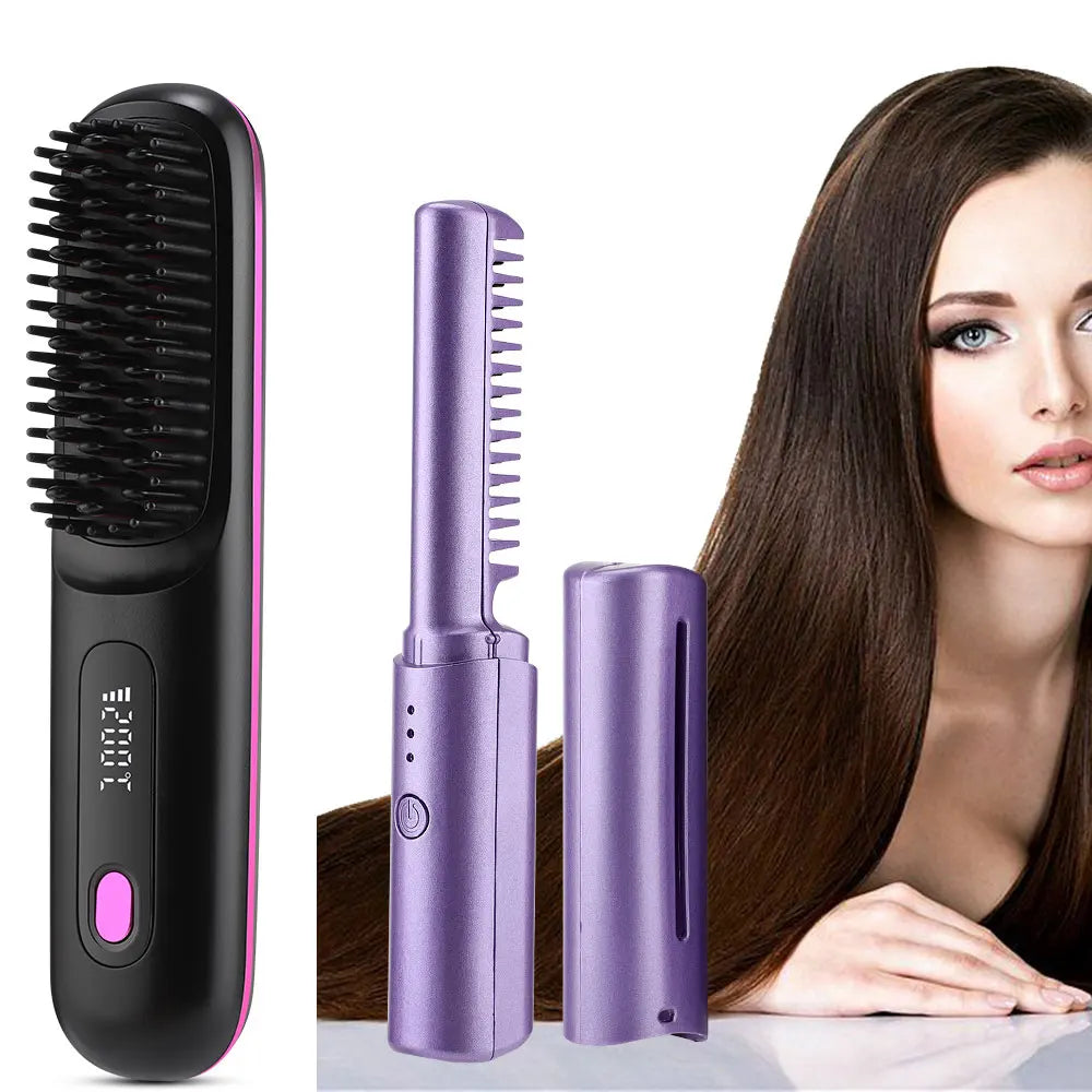 Lisseur de cheveux professionnel sans fil, peigne à friser, Rechargeable par USB, chauffage rapide, brosse à friser les ions négatifs, outils de coiffure
