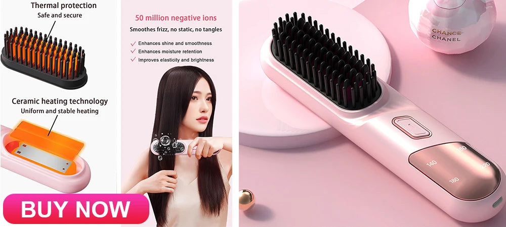 Peigne chauffant lisseur Brosse à lisser sans fil Brosse à lisser chauffante multifonctionnelle Peigne électrique chauffant pour cheveux Professionnel