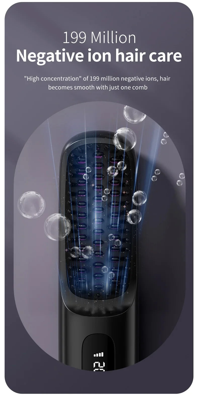 Peigne électrique en céramique avec chauffage Usb, LCD, sans fil, Portable, outil de coiffure à ions négatifs, brosse à lisser Rechargeable
