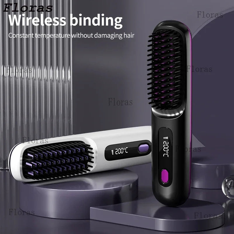 Peigne électrique en céramique avec chauffage Usb, LCD, sans fil, Portable, outil de coiffure à ions négatifs, brosse à lisser Rechargeable