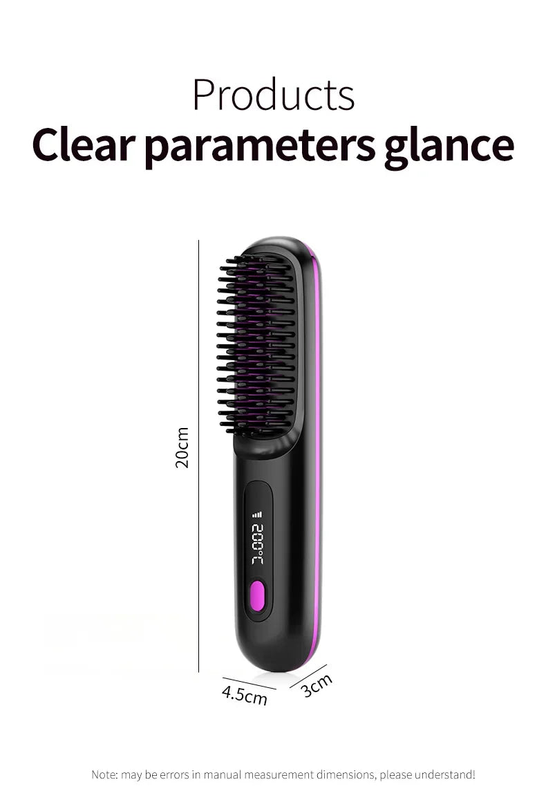 Peigne électrique en céramique avec chauffage Usb, LCD, sans fil, Portable, outil de coiffure à ions négatifs, brosse à lisser Rechargeable