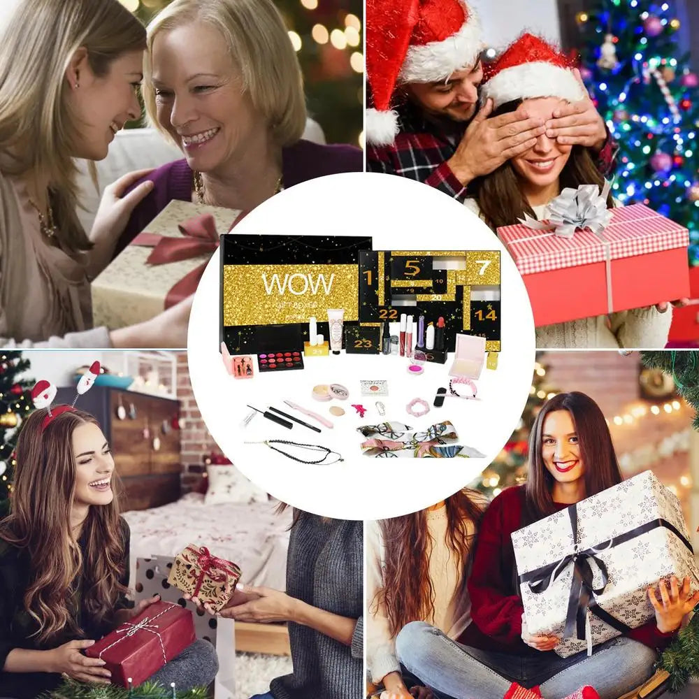 Calendrier de l'avent de beauté 24 jours, ensemble de maquillage, 24 pièces, compte à rebours de noël, calendrier de maquillage, rouge à lèvres, ombre à paupières, cosmétique