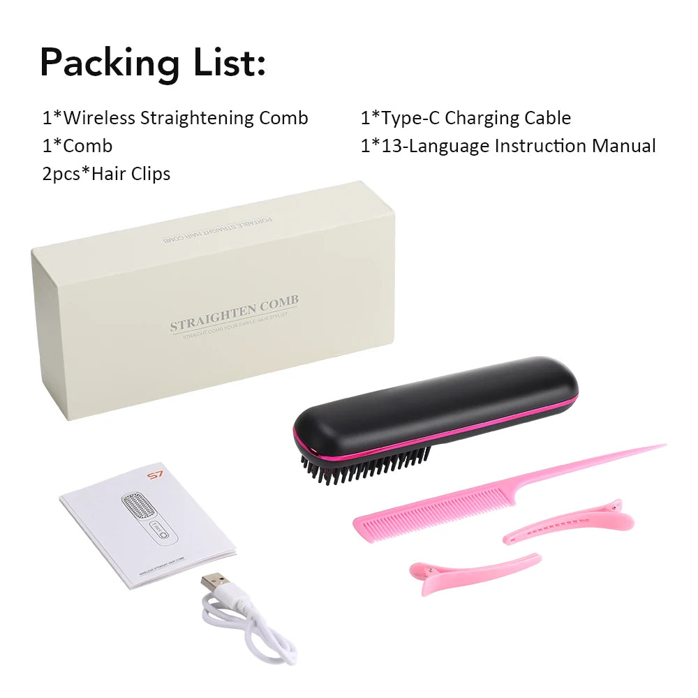 Lisseur de cheveux professionnel sans fil, peigne à friser, Rechargeable par USB, chauffage rapide, brosse à friser les ions négatifs, outils de coiffure