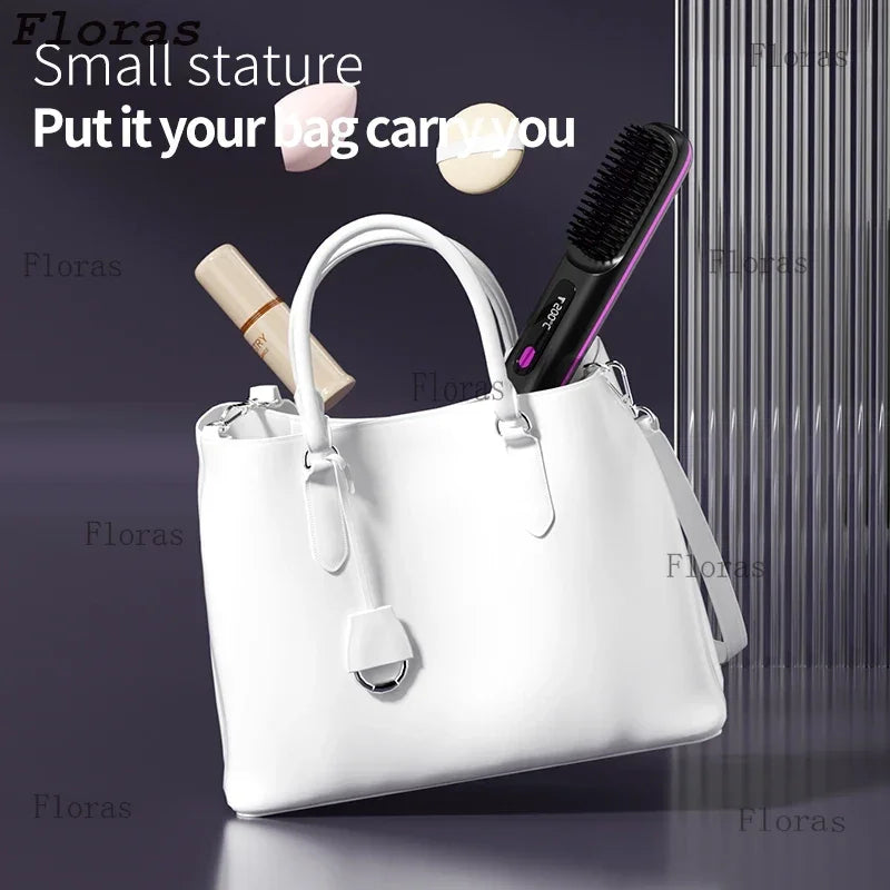 Peigne électrique en céramique avec chauffage Usb, LCD, sans fil, Portable, outil de coiffure à ions négatifs, brosse à lisser Rechargeable