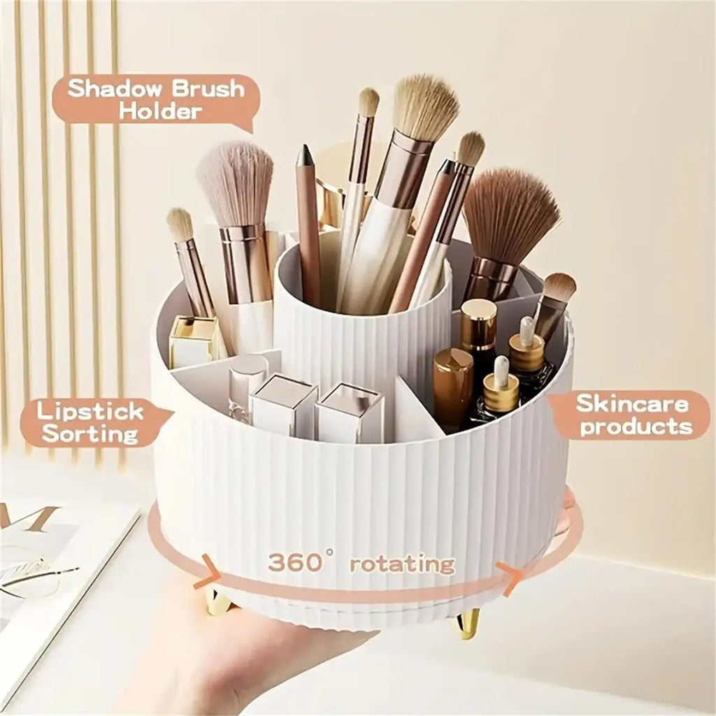 360 °   Organisateur de maquillage rotatif – 1 rangement de cosmétiques en plastique avec 5 compartiments – Support multifonctionnel pour pinceaux