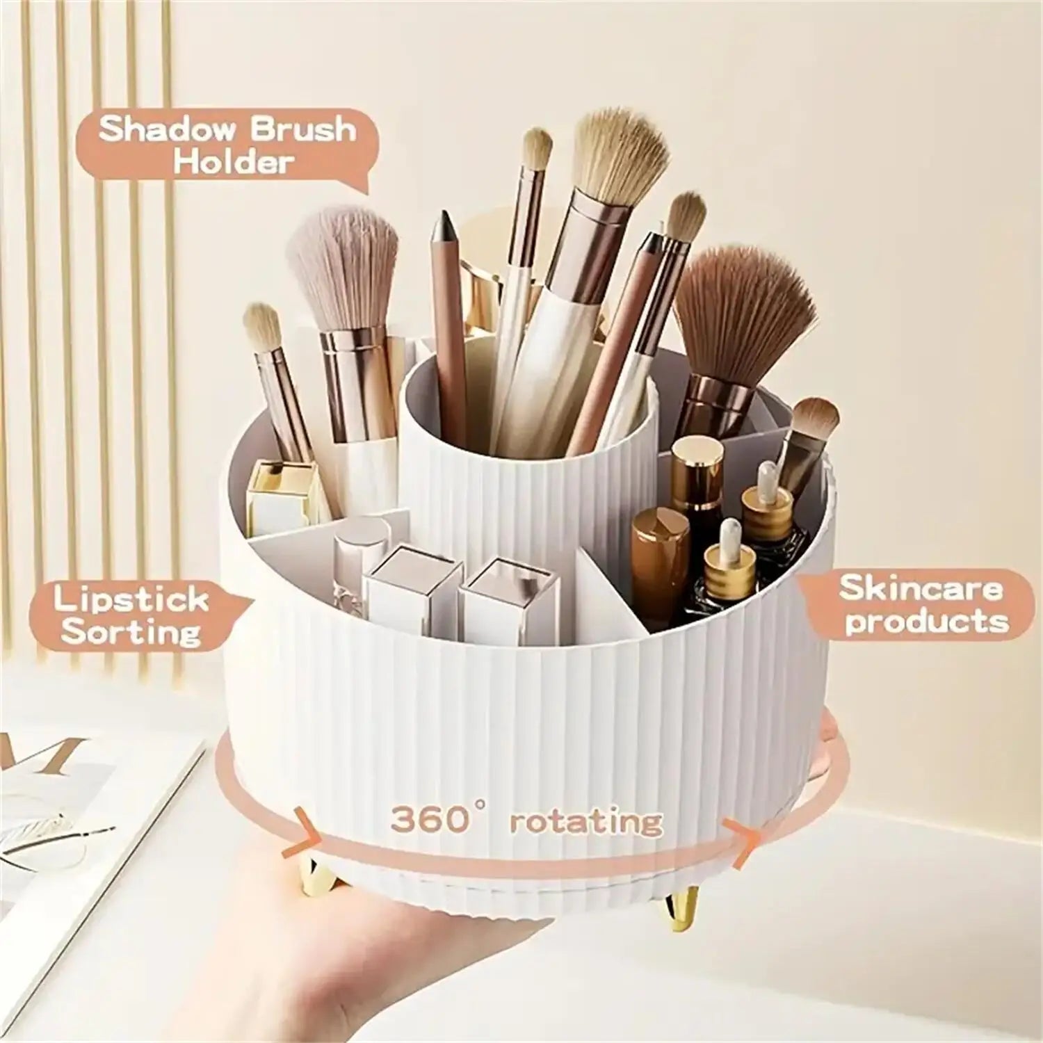 360 °   Organisateur de maquillage rotatif – 1 rangement de cosmétiques en plastique avec 5 compartiments – Support multifonctionnel pour pinceaux
